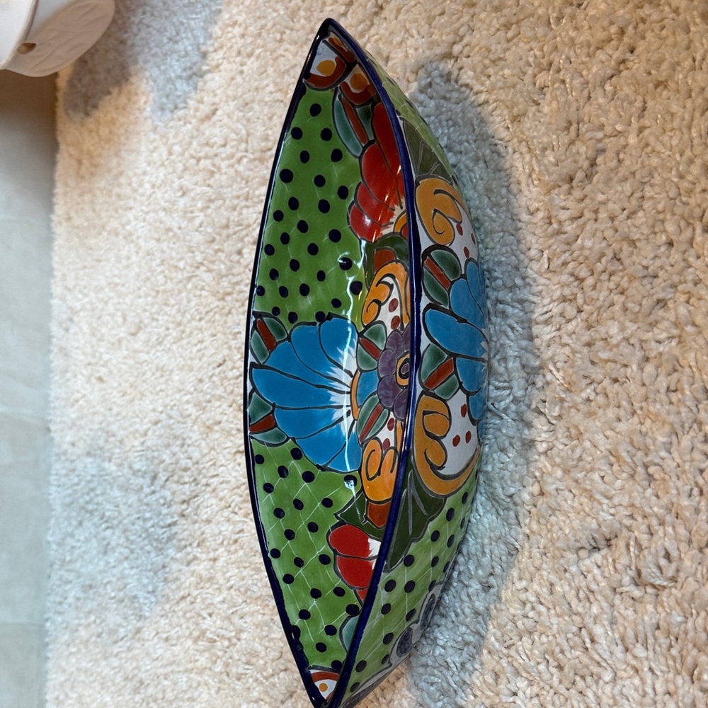 Authentic Mexican food bowl lead free new colorful blue 13.5” long x 5” wide 3”